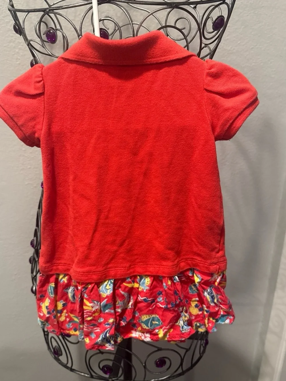 Ralph Lauren Bright Red Polo Dress with Floral Skirt